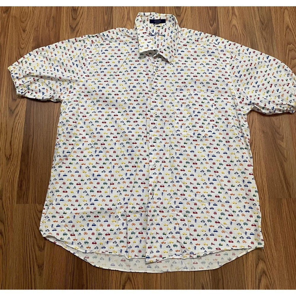 Alan Flusser Shirt Mens Extra Large Car Print Novelty Woven
